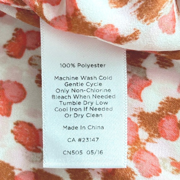 Talbots Woman 3X Orange Abstract Floral Pintuck Split Neck Blouse Long Sleeve - Picture 9 of 16